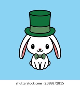 Cute Rabbit in a Green Top Hat Illustration