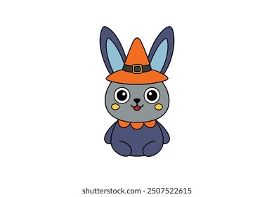 Cute rabbit with Halloween hat vector artwork illustration