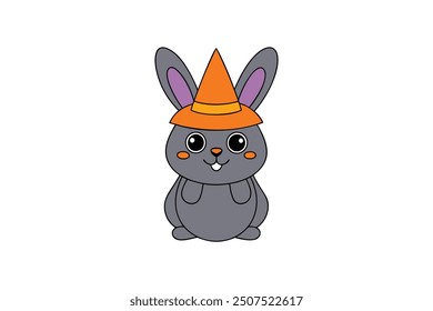 Cute rabbit with Halloween hat vector artwork illustration