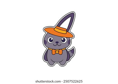 Cute rabbit with Halloween hat vector artwork illustration