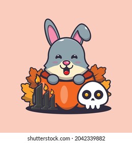 cute rabbit in halloween pumpkin