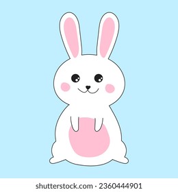 Cute rabbit hand drawn cartoon.Happy easter bunny cartoon character vector illustration symbol.Kawaii happy smiling rabbit icon.