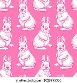 Cute rabbit hand drawn style. Seamless pattern. Happy easter concept. Illustration isolated on pink blackground.
