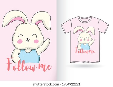 Cute rabbit hand drawn for t shirt