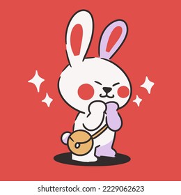 cute rabbit with handbag pet mascot doodle element asset