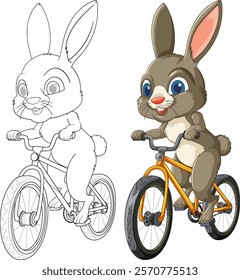 Cute rabbit happily cycling on a bike