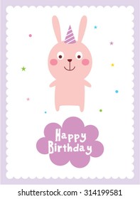 cute rabbit happy birthday card