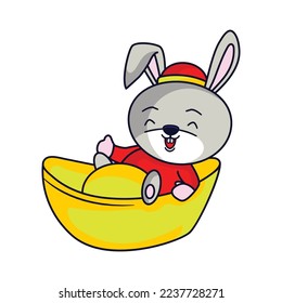 Cute rabbit Happy Chinese new year 2023 for greeting card - wealth gold money prosperity. 