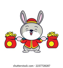 Cute rabbit Happy Chinese new year 2023 for greeting card - wealth gold money prosperity. 