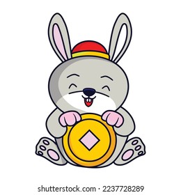 Cute rabbit Happy Chinese new year 2023 for greeting card - wealth gold money prosperity. 