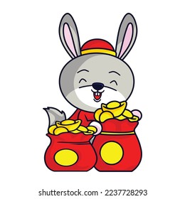 Cute rabbit Happy Chinese new year 2023 for greeting card - wealth gold money prosperity. 