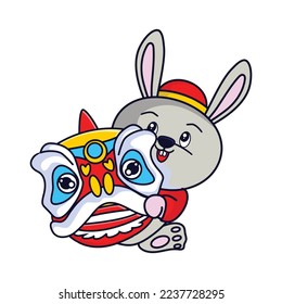 Cute rabbit Happy Chinese new year 2023 for greeting card - wealth gold money prosperity. 