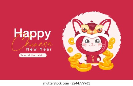  cute rabbit, Happy chinese new year. vector illustration