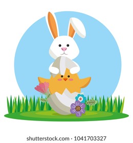 cute rabbit happy easter card