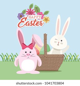 cute rabbit happy easter card