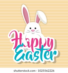 cute rabbit happy easter celebration
