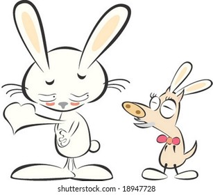 Cute Rabbit and Happy Smiling Wild Boar Character isolated on white background : vector illustration