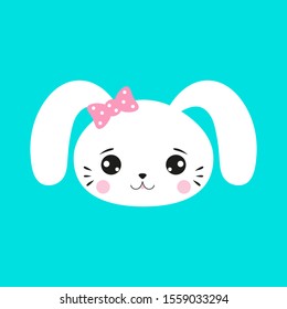 Cute rabbit hare with bow in polka dot. 
Funny bunny face head icon. Woodland forest animal. Cartoon vector illustration
