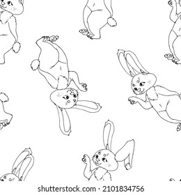 Cute rabbit, hare, bunny. Vector linear illustration