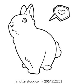 Cute rabbit. A hare in love. Coloring page. Black outline. 