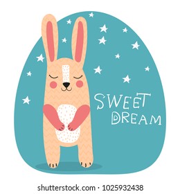 Cute. Rabbit. Hare. Scandinavian style. Children's. Print. For clothes, postcard. 
