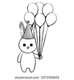 cute rabbit with hat and balloons party