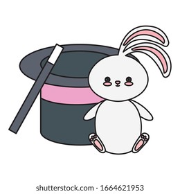 cute rabbit with hat wizard isolated icon vector illustration design