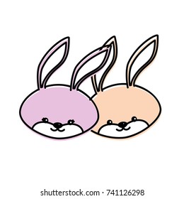 cute rabbit head animal couple together