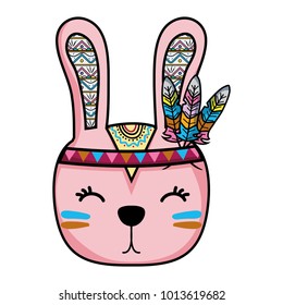 cute rabbit head animal with feathers
