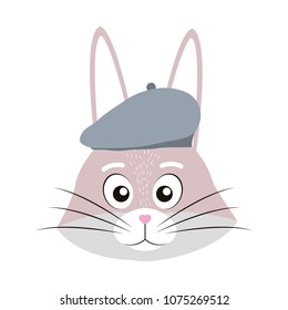cute rabbit head animal with hat