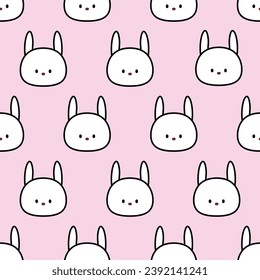 Cute Rabbit Head with Black Outline Seamless Pattern for Background, Bedroom Wallpaper, Gift Wrapping Paper, Fabric Textile, Pillow Case, Book Cover,etc. Pet Animal Doodle. Easter Bunny Design Element