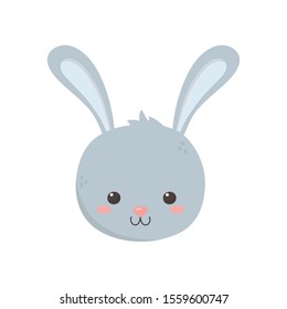 cute rabbit head cartoon icon on white background vector illustration
