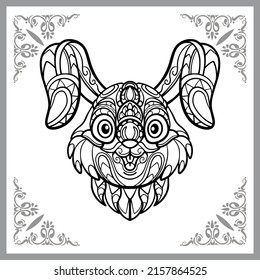 cute rabbit head cartoon zentangle arts. isolated on white background.
