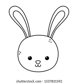 cute rabbit head character on white background vector illustration thick line