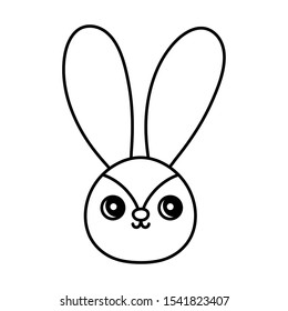 cute rabbit head character on white background vector illustration thick line