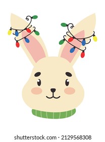 cute rabbit head with christmas lights