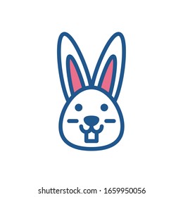 cute rabbit head icon over white background, colorful and line style design, vector illustration