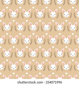 Cute rabbit head vector illustration, seamless pattern.