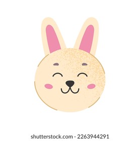 Cute rabbit head. White animal and forest dweller. Poster or banner for website. Fauna and wild life. Pet and domestic mammal. Happy character smile. Cartoon flat vector illustration