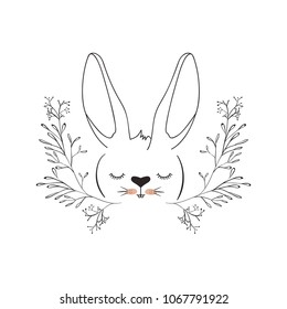 cute rabbit head with wreath easter celebration