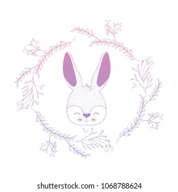 cute rabbit head with wreath easter celebration