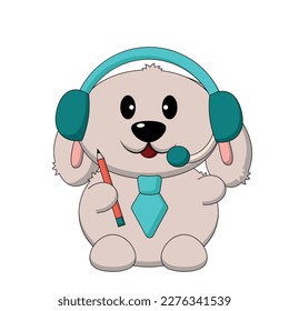 Cute Rabbit with headphone, microphone and pencil in color