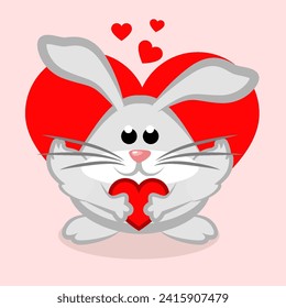 Cute rabbit with a heart. Cartoon Easter or Valentines bunny