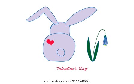 un bonito conejo con corazón y la primera flor primaveral del bosque. Día de San Valentín. la inscripción es de felicitación.ilustración vectorial.diseño para su negocio