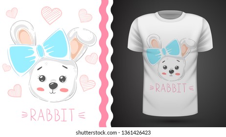 Cute rabbit with heart - idea for print t-shirt. Hand draw