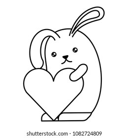 cute rabbit with heart kawaii character