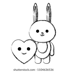 cute rabbit and heart kawaii characters