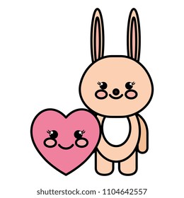 cute rabbit and heart kawaii characters