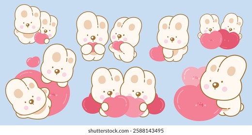 Cute Rabbit with Heart Line Set