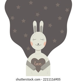 Cute Rabbit With Heart Vector Illustration